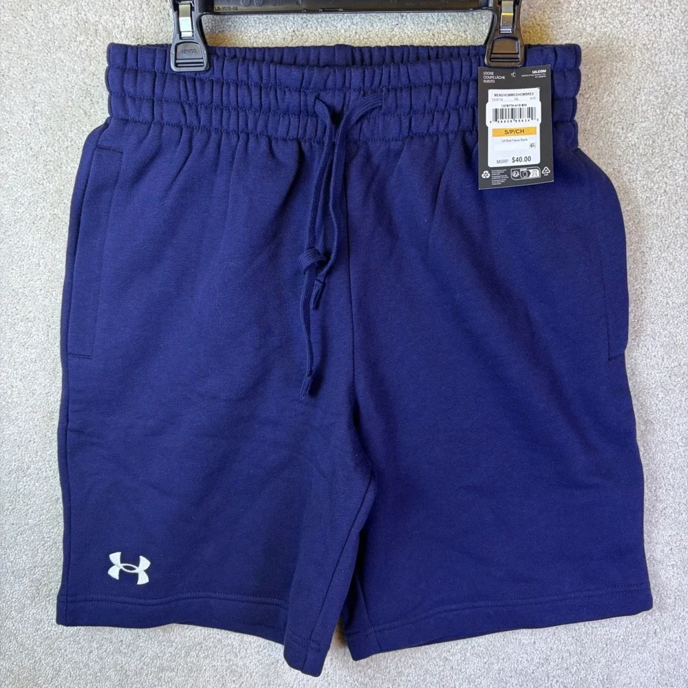 Under Armour Rival Fleece Shorts Mens Small Navy Blue Loose Fit 1379779-410-SM